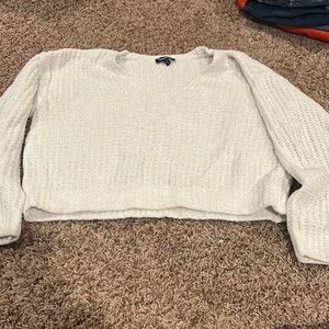 White Knit Express V-Neck Sweater